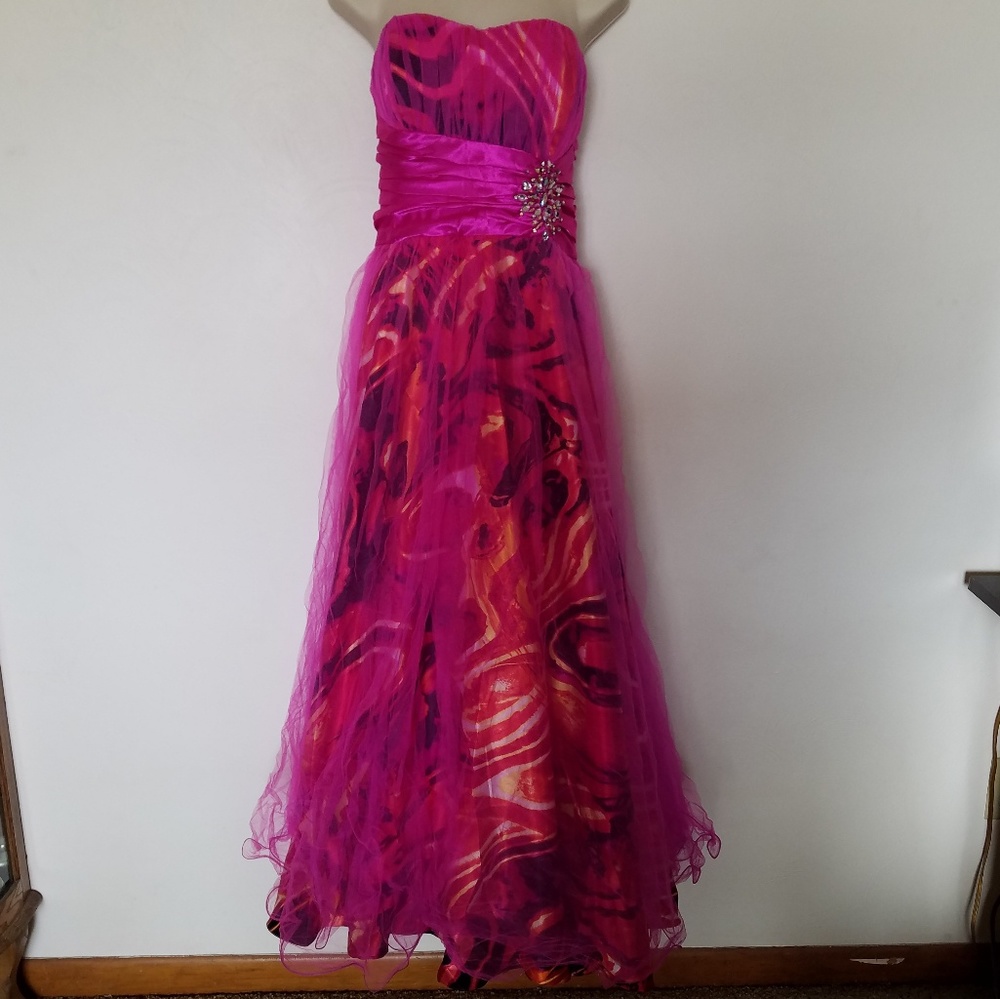 DEB Firey Red, Orange & Black Prom Dress